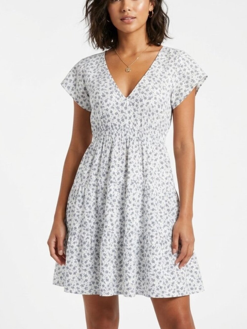Urban Outfitters Coquette Ditsy Floral Empire Waist Tiered Mini Dress S